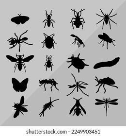 nature black vector insects icon set
