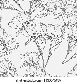 Nature Black and White designed seamless pattern for background, wrapping paper, fabric. Modern botanical endless repeatable motif for surface design. Vector illustration.