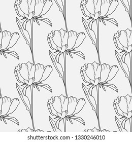 Nature Black and White designed seamless pattern for background, wrapping paper, fabric. Modern botanical endless repeatable motif for surface design. Vector illustration.