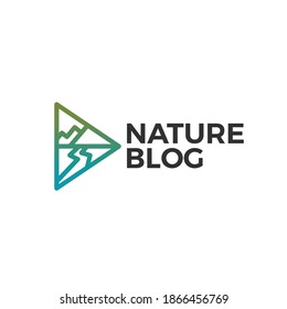 Nature Blog Mountain River Logo. Play Button Online Video