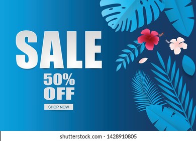 Nature blue background. Flat design vector illustration for web and social media banner - Sale 50% off