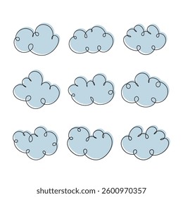 Nature blue clouds icon shape set isolated vector illustration on white background.
