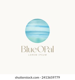 nature blue opal round gemstone water color logo stylish icon vector illustration