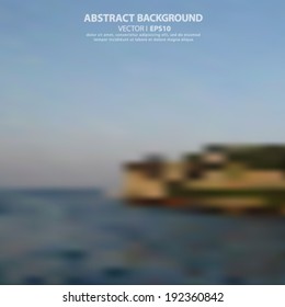 Nature blurred background. Rocks, evening sea. Vector EPS 10 illustration.