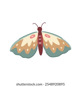 nature boho moth cartoon. earthy free, spirited whimsical, unique handmade nature boho moth sign. isolated symbol vector illustration