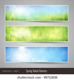 nature bokeh banners - three soft seasonal banners with grass and blue sky