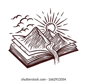 Nature book line illustration. hand drawn