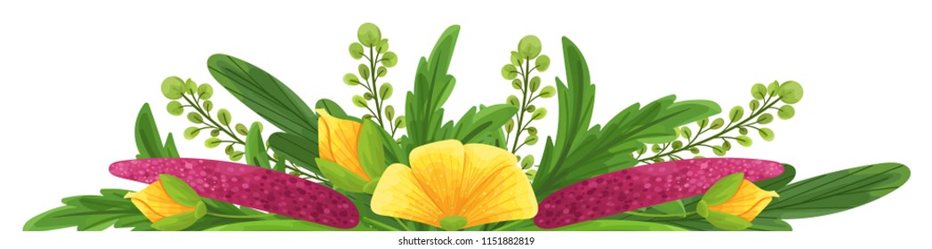 Nature border with bloom wildflower. Meadow flower decoration for invitation card, poster, banner. For decor your shop, wedding and festival. Botanical art