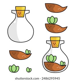 Nature in a bottle for decoration icons vector.