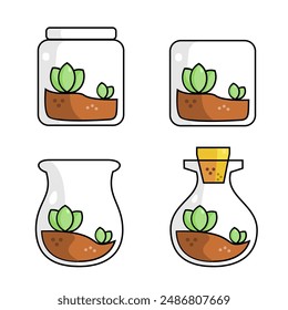 Nature in a bottle for decoration icons vector.