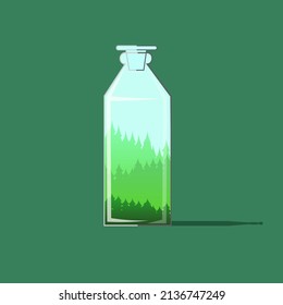 Nature bottle isolated object calls to keep nature from pollution. Fashion poster is nature friendly. Abstract illustration of recycle material like plastic.