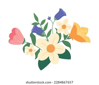 Nature bouquet flowers and leaf icon isolated