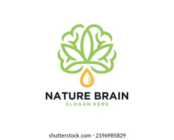 cerebro de la naturaleza con diseño de hoja de cannabis y logo de aceite