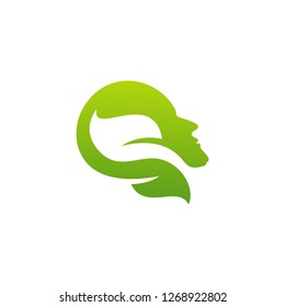 Nature Brain Logo Design Concept, Brain Mind with Leaf Logo - Vector Illustration - Vector