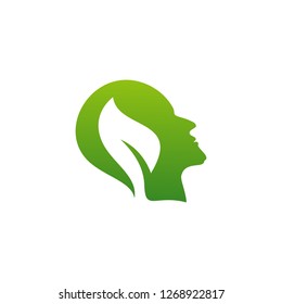 Nature Brain Logo Design Concept, Brain Mind with Leaf Logo - Vector Illustration - Vector