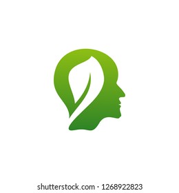 Nature Brain Logo Design Concept, Brain Mind with Leaf Logo - Vector Illustration - Vector
