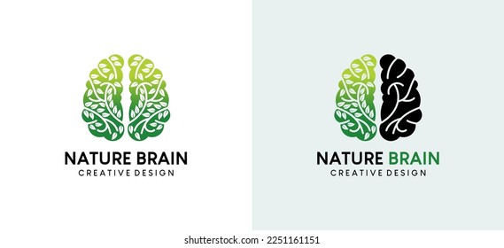 Nature brain logo design, creative abstract leaf and brain logo vector illustration