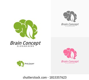 Nature Brain Logo design vector template. Think idea concept. Brainstorm power thinking brain icon Logo.