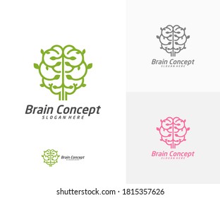 Nature Brain Logo design vector template. Think idea concept. Brainstorm power thinking brain icon Logo.