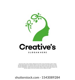 Nature Brain logo designs concept vector, Creative People logo with light bulb concept vector,