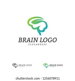 Nature Brain Logo Vector Template. Brain Mind with Leaf Logo Concepts
