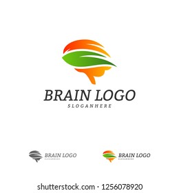 Nature Brain Logo Vector Template. Brain Mind with Leaf Logo Concepts