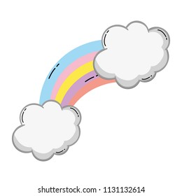 nature bright rainbow with fluffy clouds