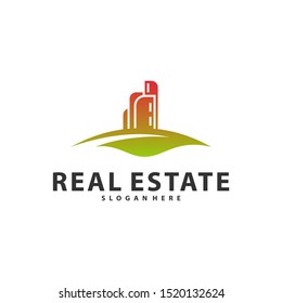 Nature Building Idea logo template, Modern City with Leaf logo designs concept, Real Estate logo Vector Illustration