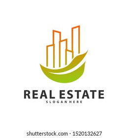 Nature Building Idea logo template, Modern City with Leaf logo designs concept, Real Estate logo Vector Illustration