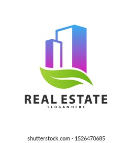 Nature Building Idea logo template, Modern City with Leaf logo designs concept, Real Estate logo Vector Illustration