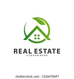 Nature Building Idea logo template, Modern City with Leaf logo designs concept, Real Estate logo Vector Illustration