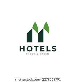 Nature Buildings City Logo Concept. Leaf Icon Green Abstact Logo Identity for Branding, Business, Real Estate, Kingdom, Fasion and Luxury Brand