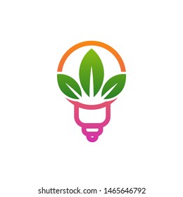 Nature Bulb logo design vector template. Bulb with Leaf logo design concept. Icon Symbol