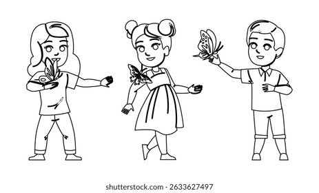 nature butterfly kid vector. colorful garden, flight beauty, insect transformation nature butterfly kid character. people black line pencil drawing illustration