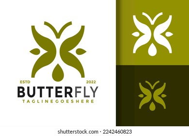 Nature Butterfly Oil Logo Design Vector Illustration Template
