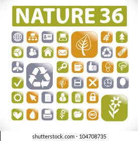 nature buttons, icons set, vector