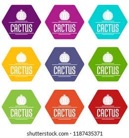 Nature cactus icons 9 set coloful isolated on white for web