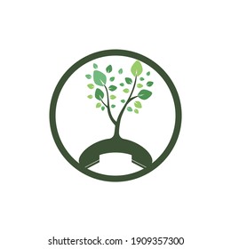 Diseño del logotipo vectorial de la llamada natural. Plantilla de diseño de iconos de árbol de auriculares.	