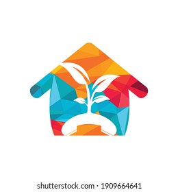 Nature call vector logo design. Handset tree with home icon design template.	