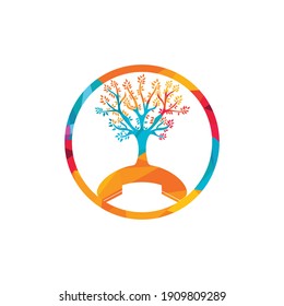 Nature call vector logo design. Handset tree icon design template.	
