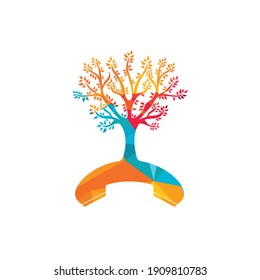 Nature call vector logo design. Handset tree icon design template.	
