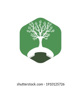 Nature call vector logo design. Handset tree icon design template.	
