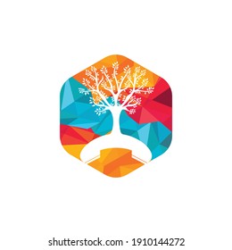 Nature call vector logo design. Handset tree icon design template.	
