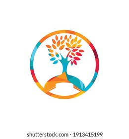 Nature call vector logo design. Handset tree icon design template.	

