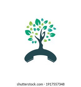 Nature call vector logo design. Handset tree icon design template.	