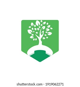 Diseño del logotipo vectorial de la llamada natural. Plantilla de diseño de iconos de árbol de auriculares.	