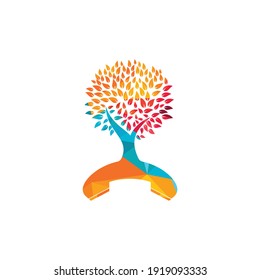 Nature call vector logo design. Handset tree icon design template.