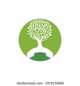 Nature call vector logo design. Handset tree icon design template.