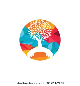 Nature call vector logo design. Handset tree icon design template.