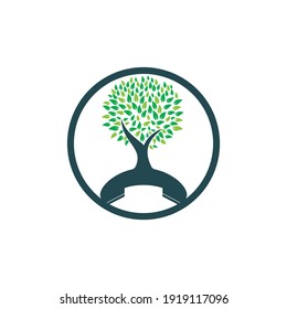 Diseño del logotipo vectorial de la llamada natural. Plantilla de diseño de iconos de árbol de auriculares.